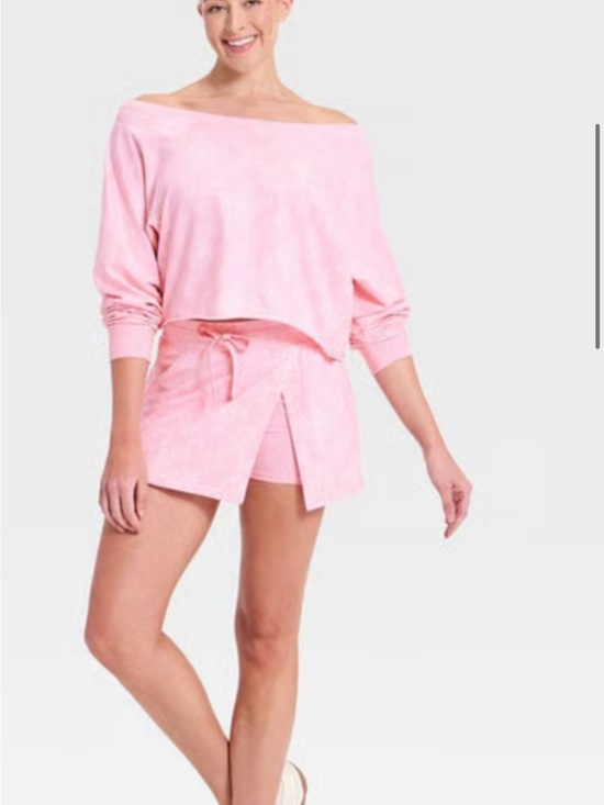 JoyLab Dresses & Skirts - Soft Pink Off-Shoulder Lounge skort set